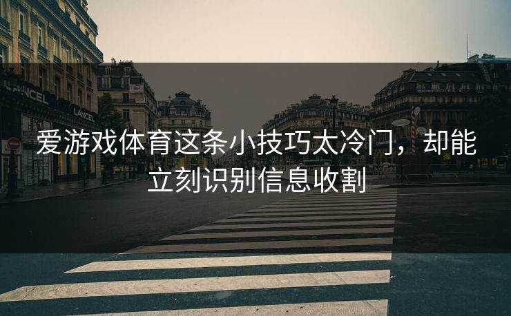 详细阅读:爱游戏体育这条小技巧太冷门,却能立刻识别信息收割 爱游戏体育这条小技巧太冷门,却能立刻识别信息收割